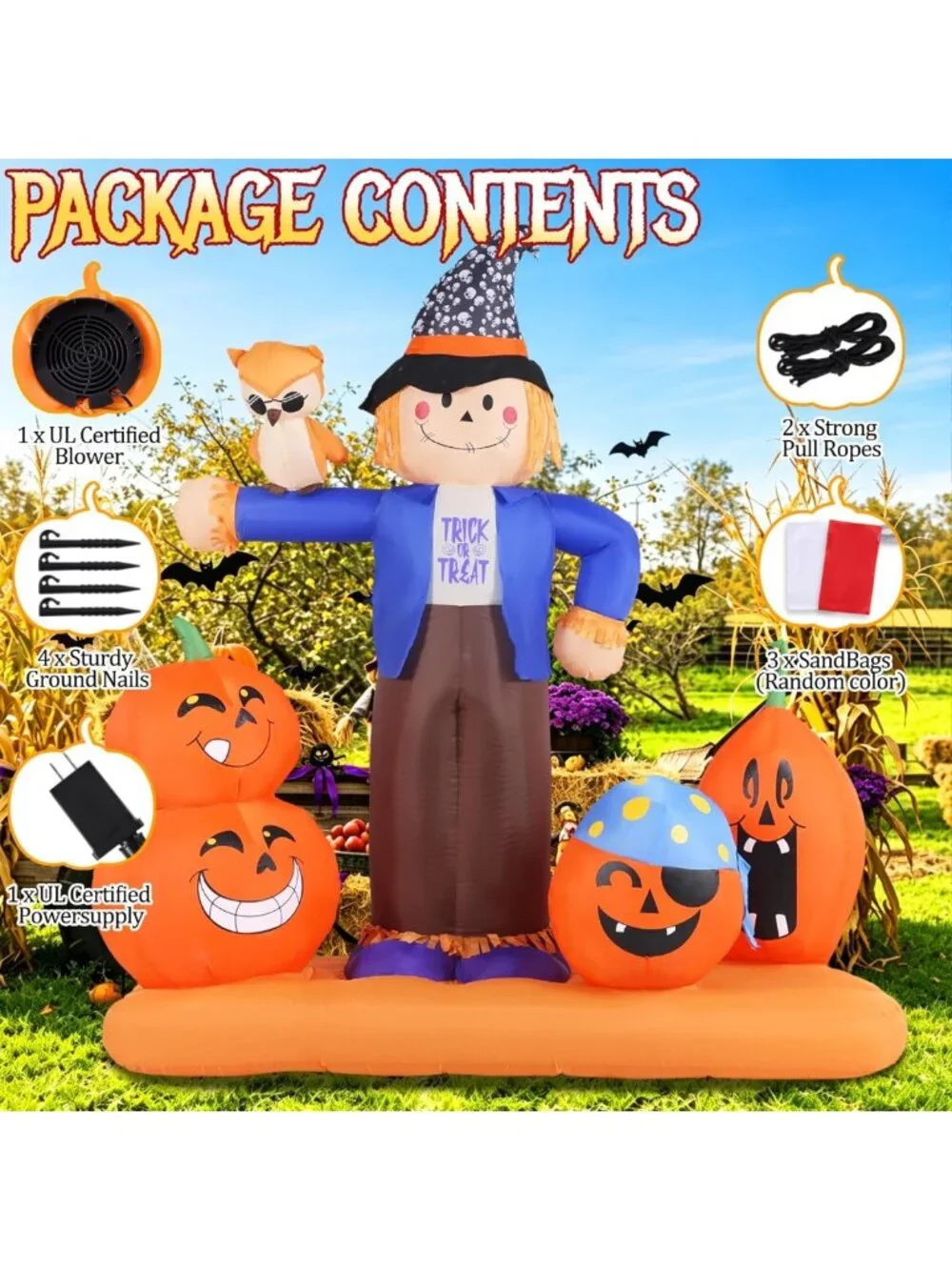 Halloween Inflatable Scarecrow & Pumpkins - Outdoor Yard Decor for Fall